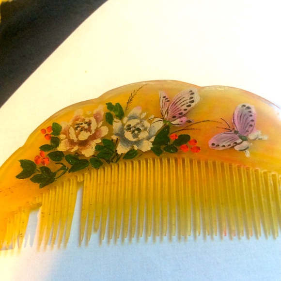 Chinese butterfly celluloid comb Art Deco HTF Vtg - Picture 2 of 3